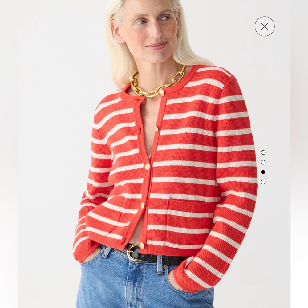 Emilie patch-pocket sweater lady jacket in stripe, red, M, NWT